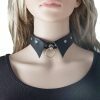 Gothic PU Leather Studded Collar Choker with Ring - Y2K Streetwear Necklace for Women