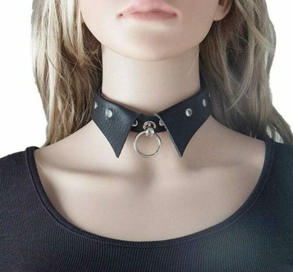 Gothic PU Leather Studded Collar Choker with Ring - Y2K Streetwear Necklace for Women