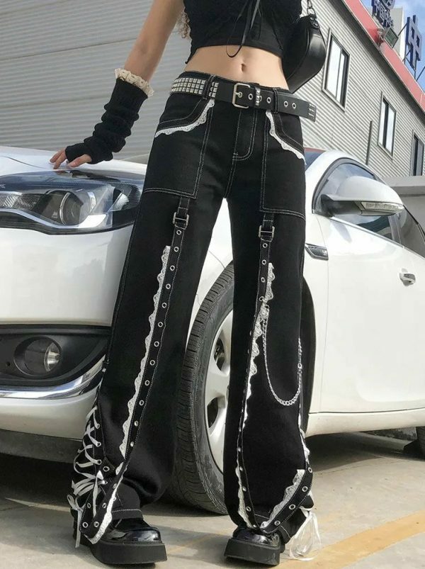 Gothic Punk Style Cargo Jeans Baggy Streetwear Y2K Denim Pants