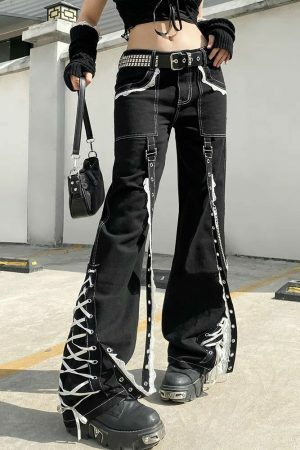 Gothic Punk Style Cargo Jeans Baggy Streetwear Y2K Denim Pants