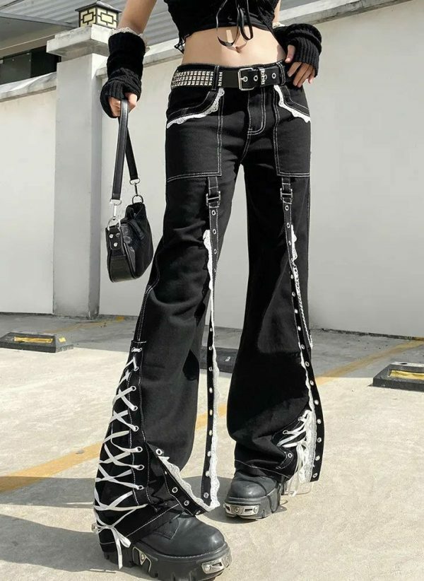 Gothic Punk Style Cargo Jeans Baggy Streetwear Y2K Denim Pants