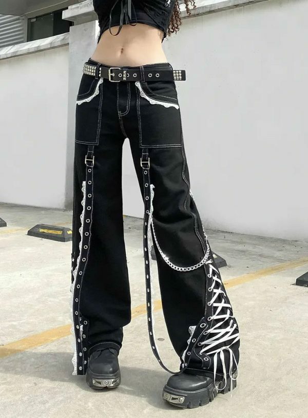 Gothic Punk Style Cargo Jeans Baggy Streetwear Y2K Denim Pants