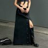 Gothic Rivet High Split Long Skirt Y2K Streetwear Low Waist Black Punk Maxi Grunge Techwear