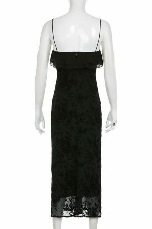 Gothic Strapless Floral Mesh Black Long Dress