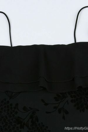 Gothic Strapless Floral Mesh Black Long Dress