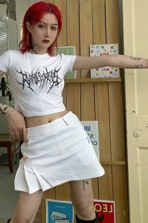 Gothic Trippy Print Crop Tee Y2K Punk Vintage Streetwear Top