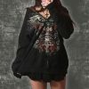 Gothic Y2K Embroidered Skull Print Oversized Hoodie