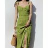 Green Floral Long Midi Dress - Y2K Milkmaid Streetwear Aesthetic