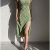 Green Floral Milkmaid Midi Dress - Y2K Streetwear Aesthetic