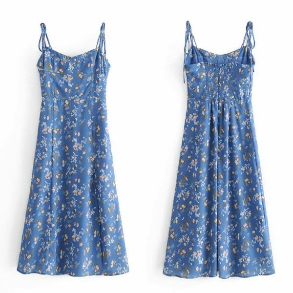 Green Floral Milkmaid Midi Dress - Y2K Streetwear Aesthetic