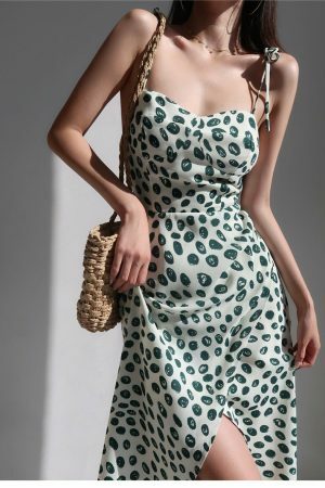 Green Polka Dot Midi Dress | Y2K Streetwear Retro Fashion