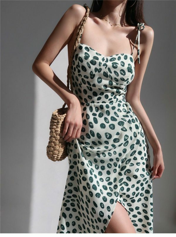 Green Polka Dot Midi Dress | Y2K Streetwear Retro Fashion