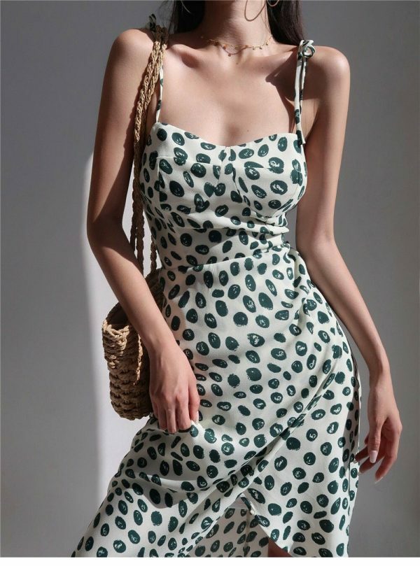 Green Polka Dot Midi Dress | Y2K Streetwear Retro Fashion