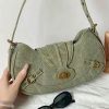 Green Y2K Vintage Shoulder Bag with Metal Buckle - Women's Streetwear Fashion