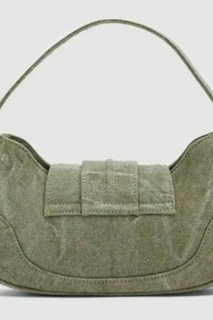 Green Y2K Vintage Shoulder Bag with Metal Buckle - Women's Streetwear Fashion