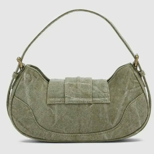 Green Y2K Vintage Shoulder Bag with Metal Buckle - Women's Streetwear Fashion