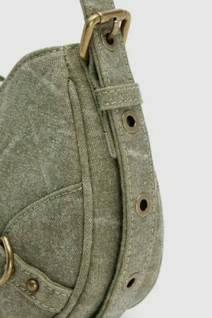 Green Y2K Vintage Shoulder Bag with Metal Buckle - Women's Streetwear Fashion