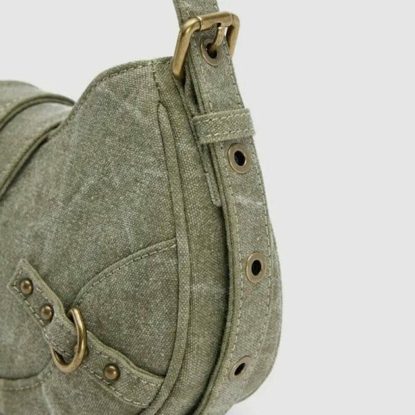 Green Y2K Vintage Shoulder Bag with Metal Buckle - Women's Streetwear Fashion