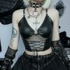 Grunge Punk Bandage Hollow Out Crop Top Gothic Fishnet Patchwork Camis