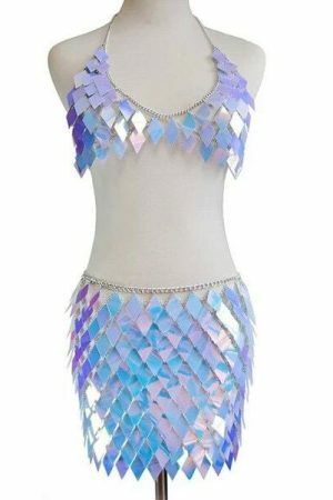 Handcrafted Sequins Patchwork 2-Piece Y2K Streetwear Set - Sexy Clubwear Crop Top with Mini Skirt