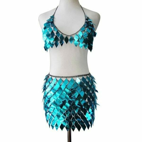 Handcrafted Sequins Patchwork 2-Piece Y2K Streetwear Set - Sexy Clubwear Crop Top with Mini Skirt