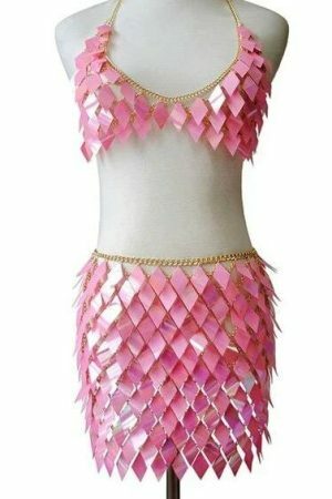 Handcrafted Sequins Patchwork 2-Piece Y2K Streetwear Set - Sexy Clubwear Crop Top with Mini Skirt