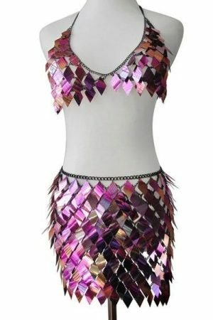 Handcrafted Sequins Patchwork 2-Piece Y2K Streetwear Set - Sexy Clubwear Crop Top with Mini Skirt