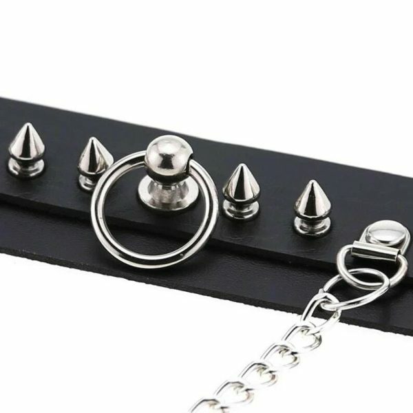 Handmade Black Leather Stud Chain Necklace for Halloween Punk Y2K Costume