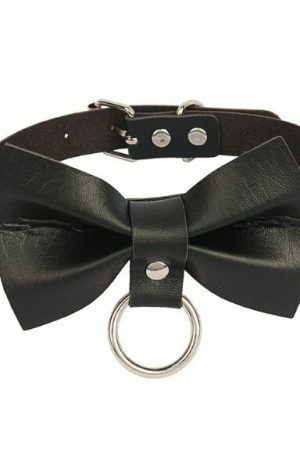 Handmade Leather Bow Chain Choker Necklace Y2K Streetwear Aesthetic