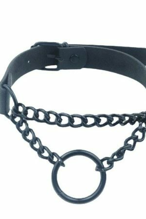 Handmade Leather Circle Collar Necklace with Dark Punk Style for Y2K Aesthetic