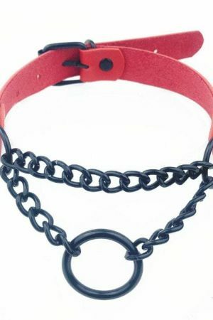 Handmade Leather Circle Collar Necklace with Dark Punk Style for Y2K Aesthetic