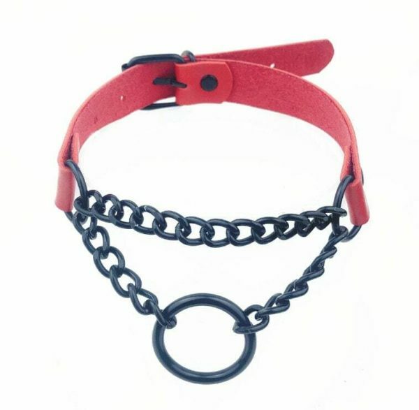 Handmade Leather Circle Collar Necklace with Dark Punk Style for Y2K Aesthetic