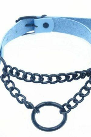 Handmade Leather Circle Collar Necklace with Dark Punk Style for Y2K Aesthetic