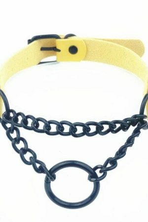 Handmade Leather Circle Collar Necklace with Dark Punk Style for Y2K Aesthetic