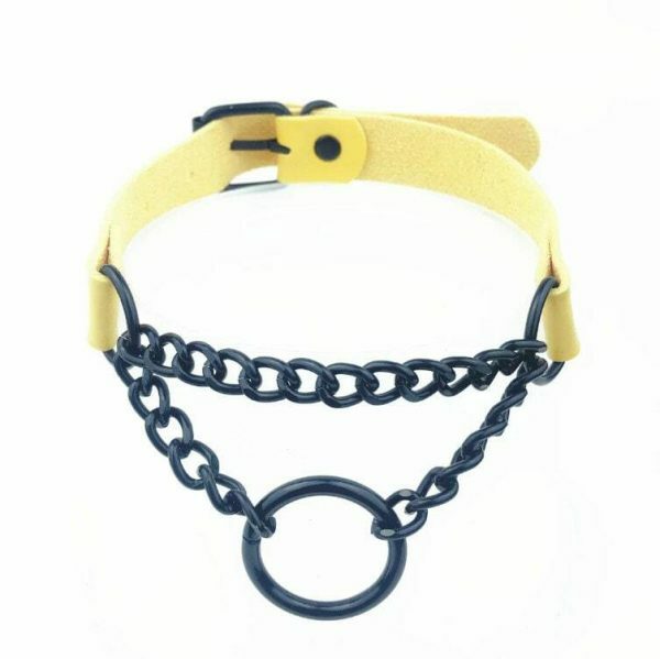 Handmade Leather Circle Collar Necklace with Dark Punk Style for Y2K Aesthetic