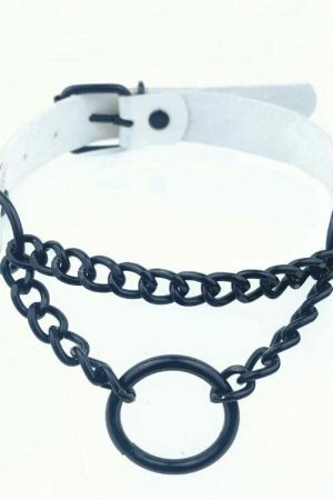 Handmade Leather Circle Collar Necklace with Dark Punk Style for Y2K Aesthetic