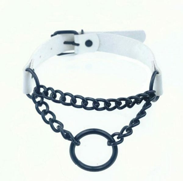 Handmade Leather Circle Collar Necklace with Dark Punk Style for Y2K Aesthetic