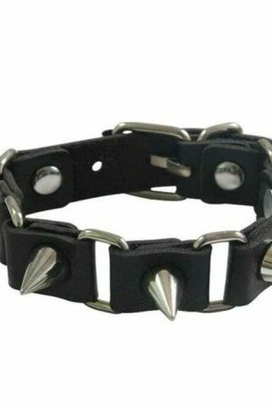 Handmade Leather Spike Rivet Cuff Metal Studded Black Bracelet