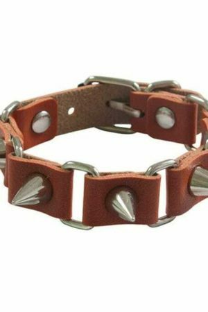 Handmade Leather Spike Rivet Cuff Metal Studded Black Bracelet