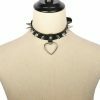 Handmade PU Leather Choker with O-Ring Spike Rivets and Love Heart Detail