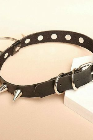 Handmade PU Leather Choker with O-Ring Spike Rivets and Love Heart Detail