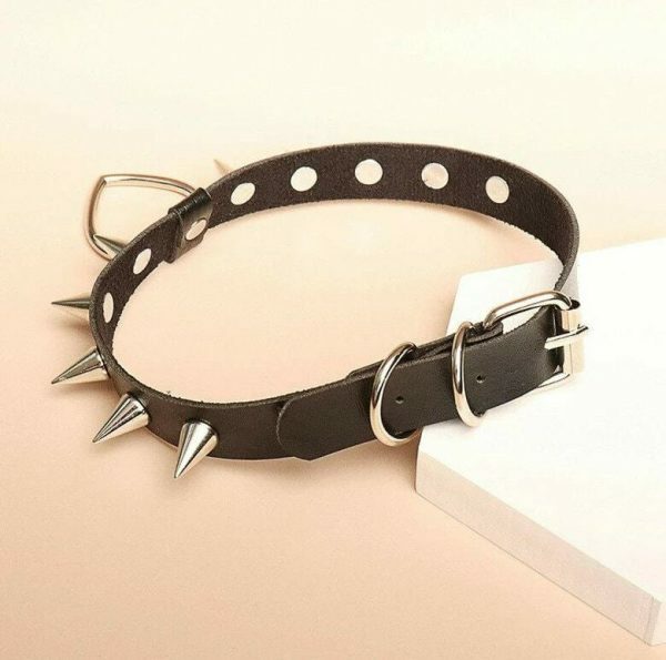 Handmade PU Leather Choker with O-Ring Spike Rivets and Love Heart Detail