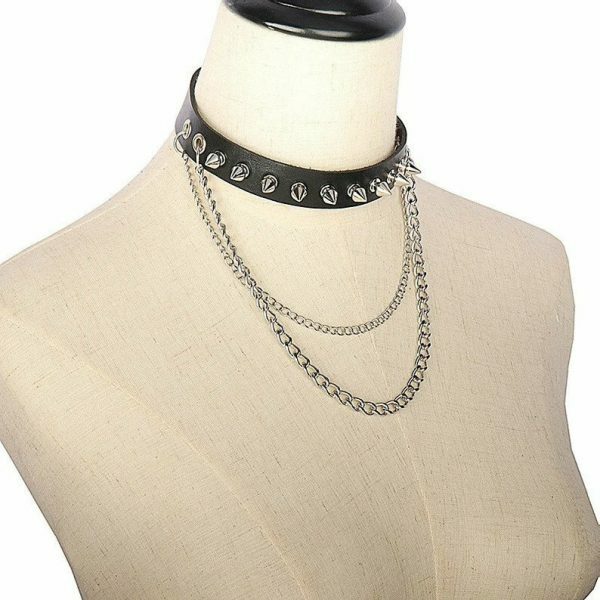 Handmade Punk Goth Leather Collar Choker with Studded Spike Rivets