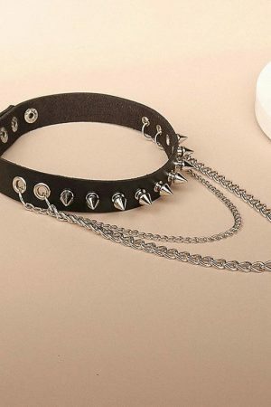 Handmade Punk Goth Leather Collar Choker with Studded Spike Rivets