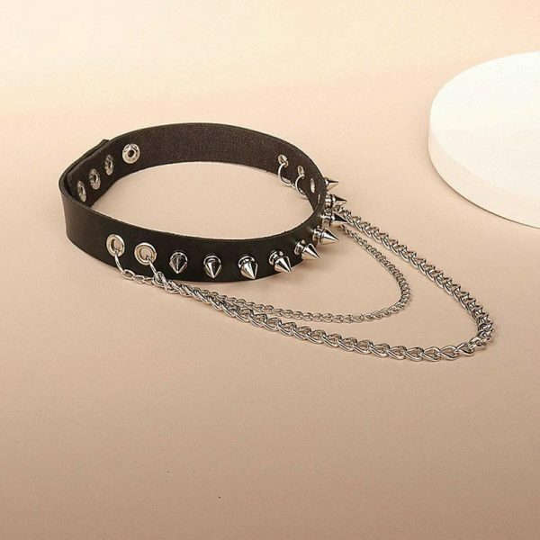 Handmade Punk Goth Leather Collar Choker with Studded Spike Rivets