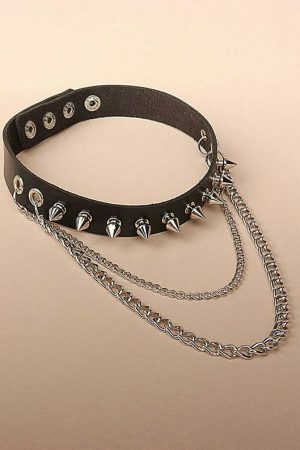 Handmade Punk Goth Leather Collar Choker with Studded Spike Rivets