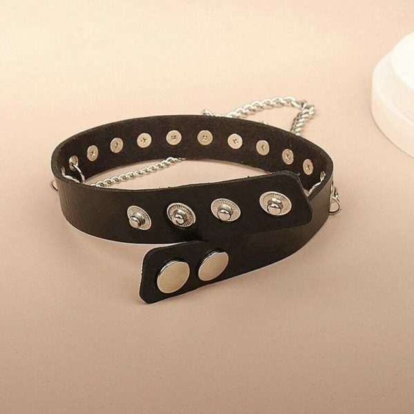 Handmade Punk Goth Leather Collar Choker with Studded Spike Rivets