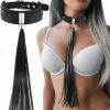 Handmade Punk Leather Choker Necklace with Long Tassel - Y2K Streetwear Aesthetic