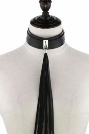 Handmade Punk Leather Choker Necklace with Long Tassel - Y2K Streetwear Aesthetic