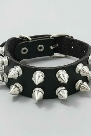 Handmade Punk Leather Spike Bracelet - Y2K Leather Cuff with Spikes